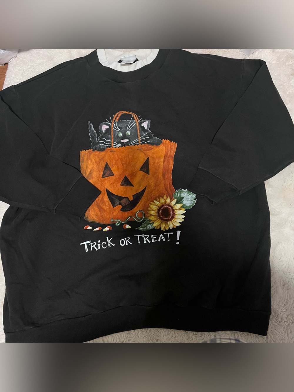 Vintage Halloween Trick Or Treat Jack O Lantern Black Cat Sweatshirt 2XL